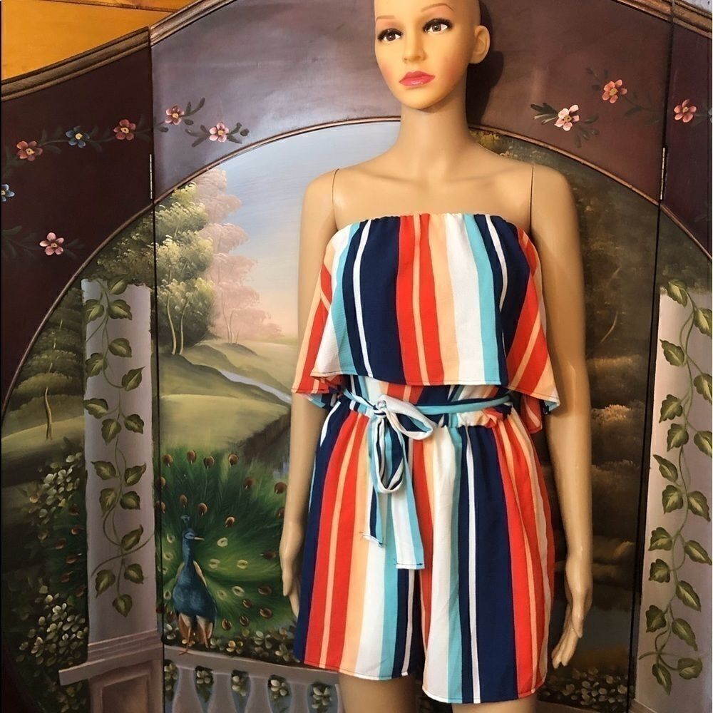 Bibi JR’s Striped Romper Sz S Strapless NWOT